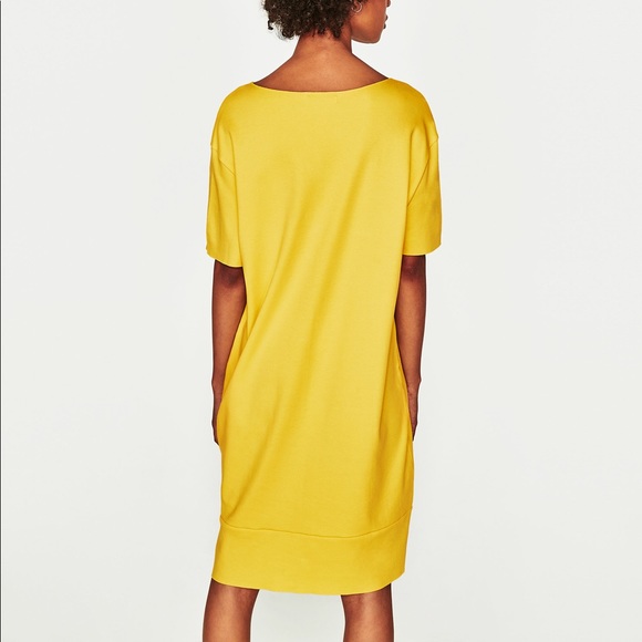 NWT Zara Yellow T-Shirt Deep V-Neck Dress - Picture 6 of 8